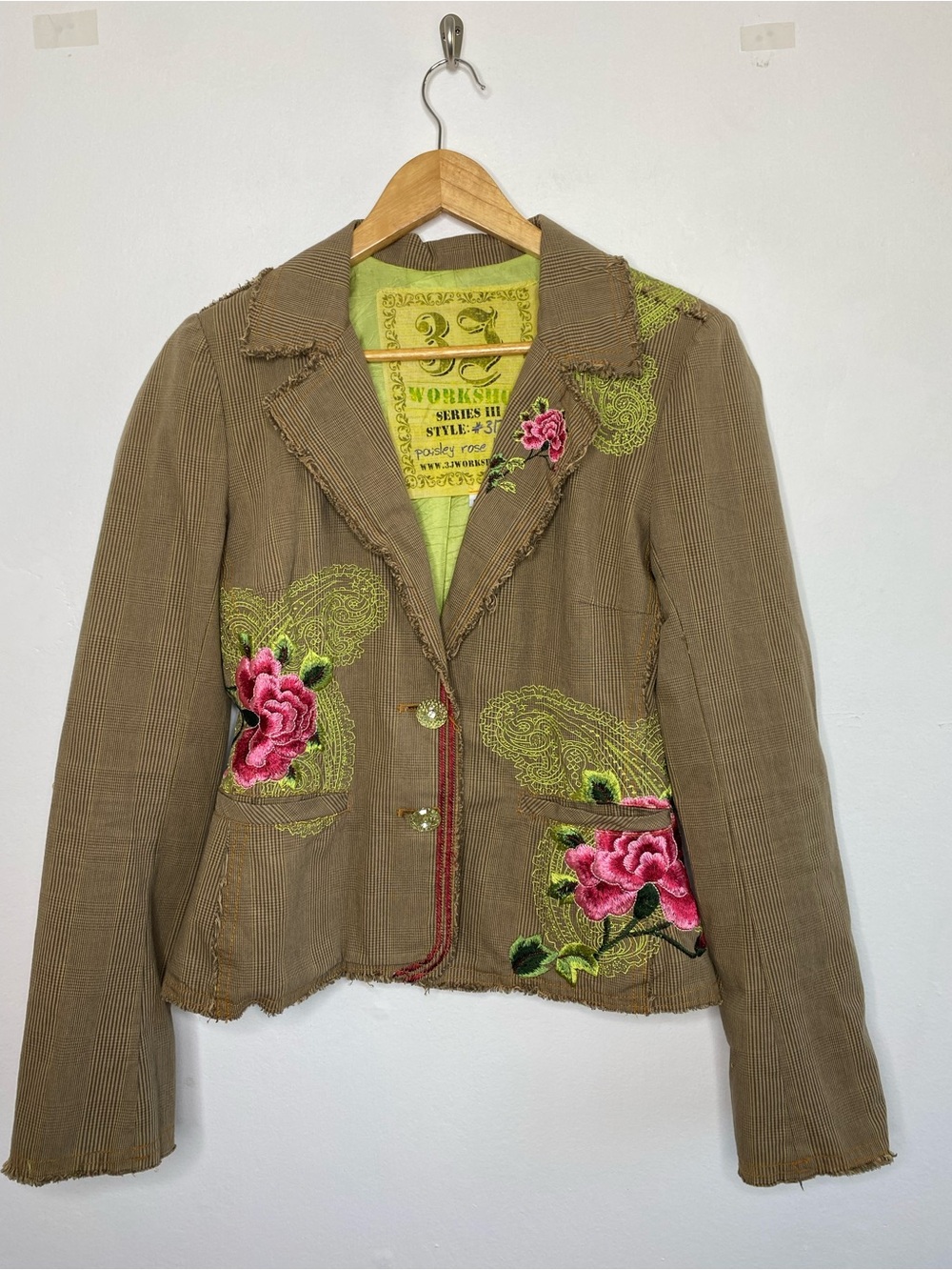 Johnny Was 3J Workshop Paisley Rose Blazer Size Small Y2K Plaid embroidered - Picture 2 of 9
